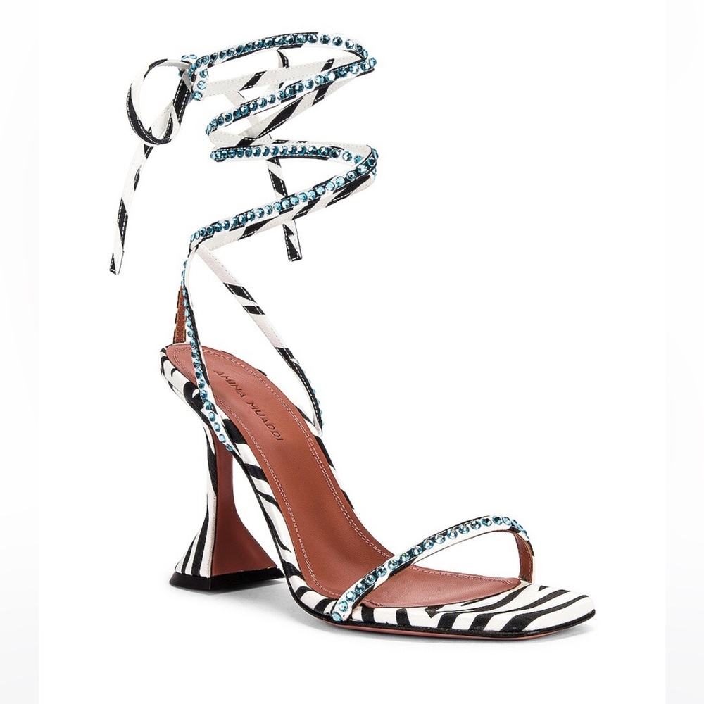 Amina Muaddi vital heel in Zebra & Aquabohemica Crystal
